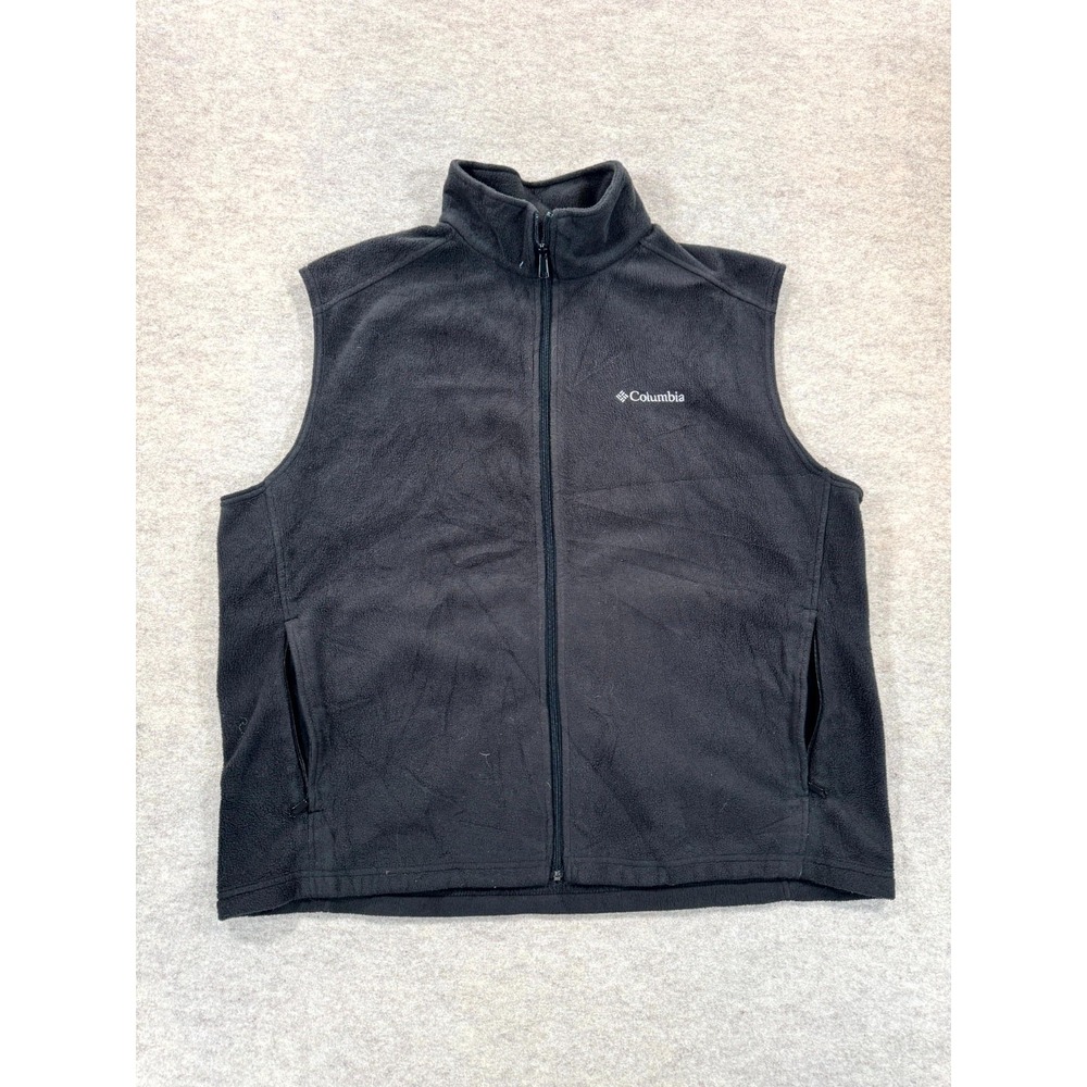 Columbia Cathedral Peak Fleece Vest Mens 2XL Black Logo Mock Neck Full Zip